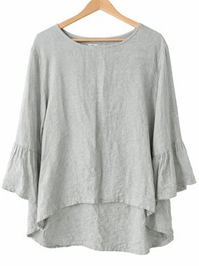 Bryn Walker Gray Linen Top XL Lagenlook Bell Sleeve Made USA